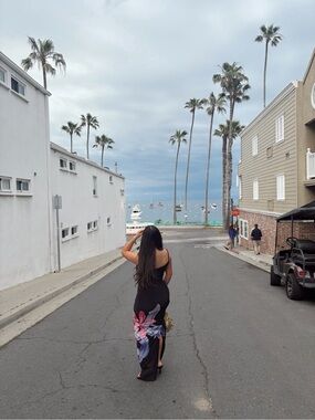 Peppermayo Black Maxi Dress with Pink & Purple Floral Print